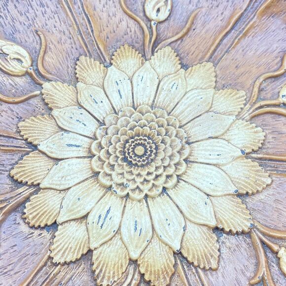 Vtg Sunflower Bowl Multi Prod Inc USA Faux Wood Boho Chic‎ 11.5” MCM Centerpiece - Picture 3 of 12